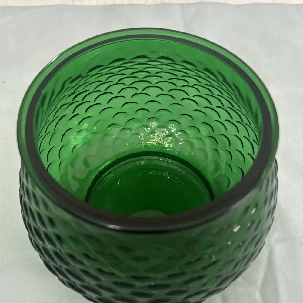 Vintage E. O. Brody Co. Forest Green Fish Scale Glass Vase Bowl 4”